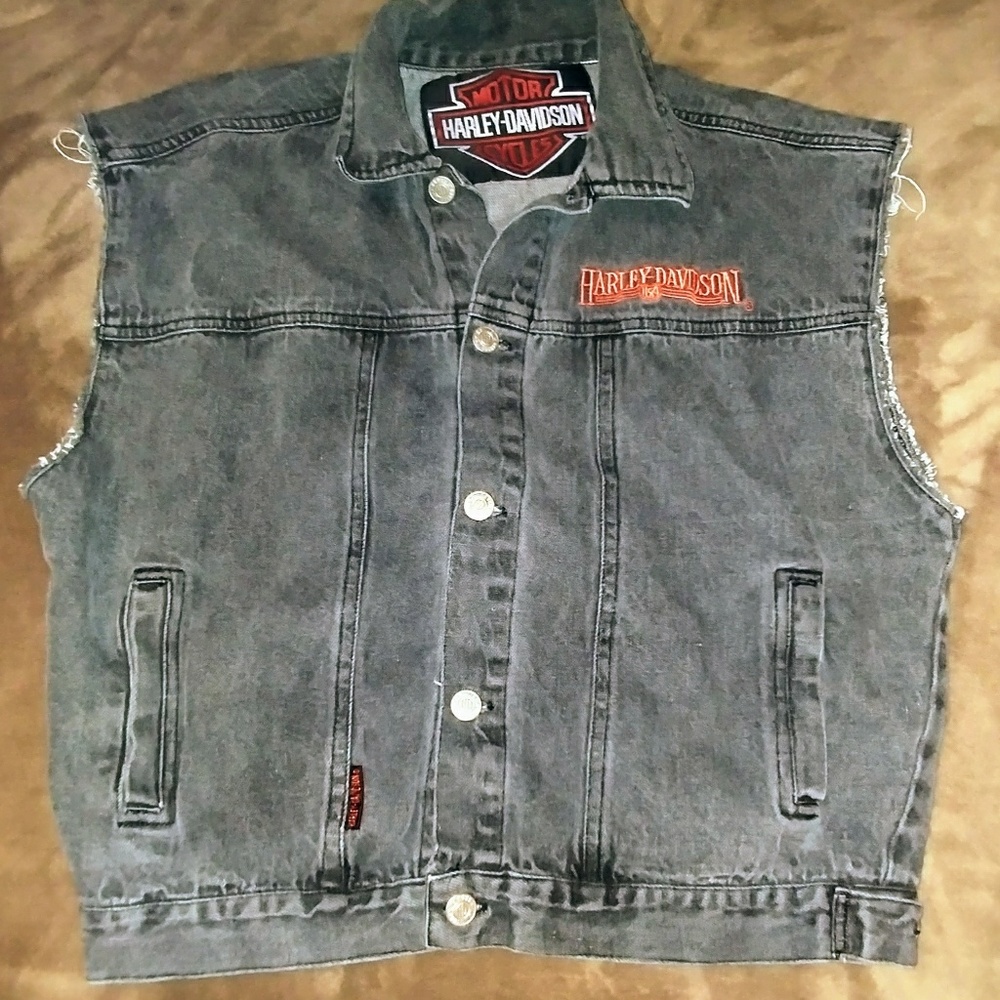 Vintage Gray Harley Logo Button Sleeveless Vest